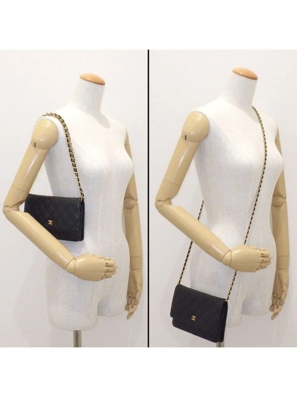 Chanel Shoulder Bag Quilted Classic Chain Wallet Black Caviar Leather Gold